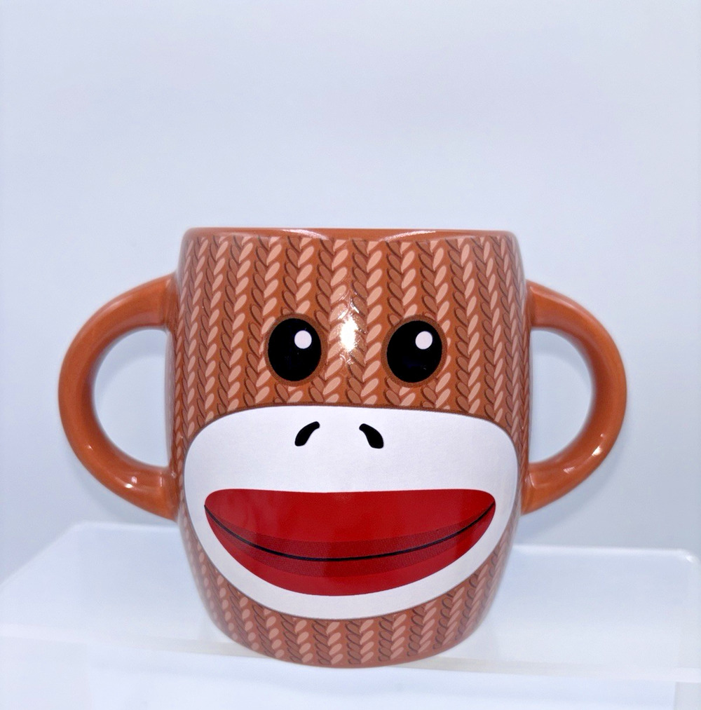 Sock Monkey Double Sided Coffee Mug By Galerie Two Handles Brown Unused (?)